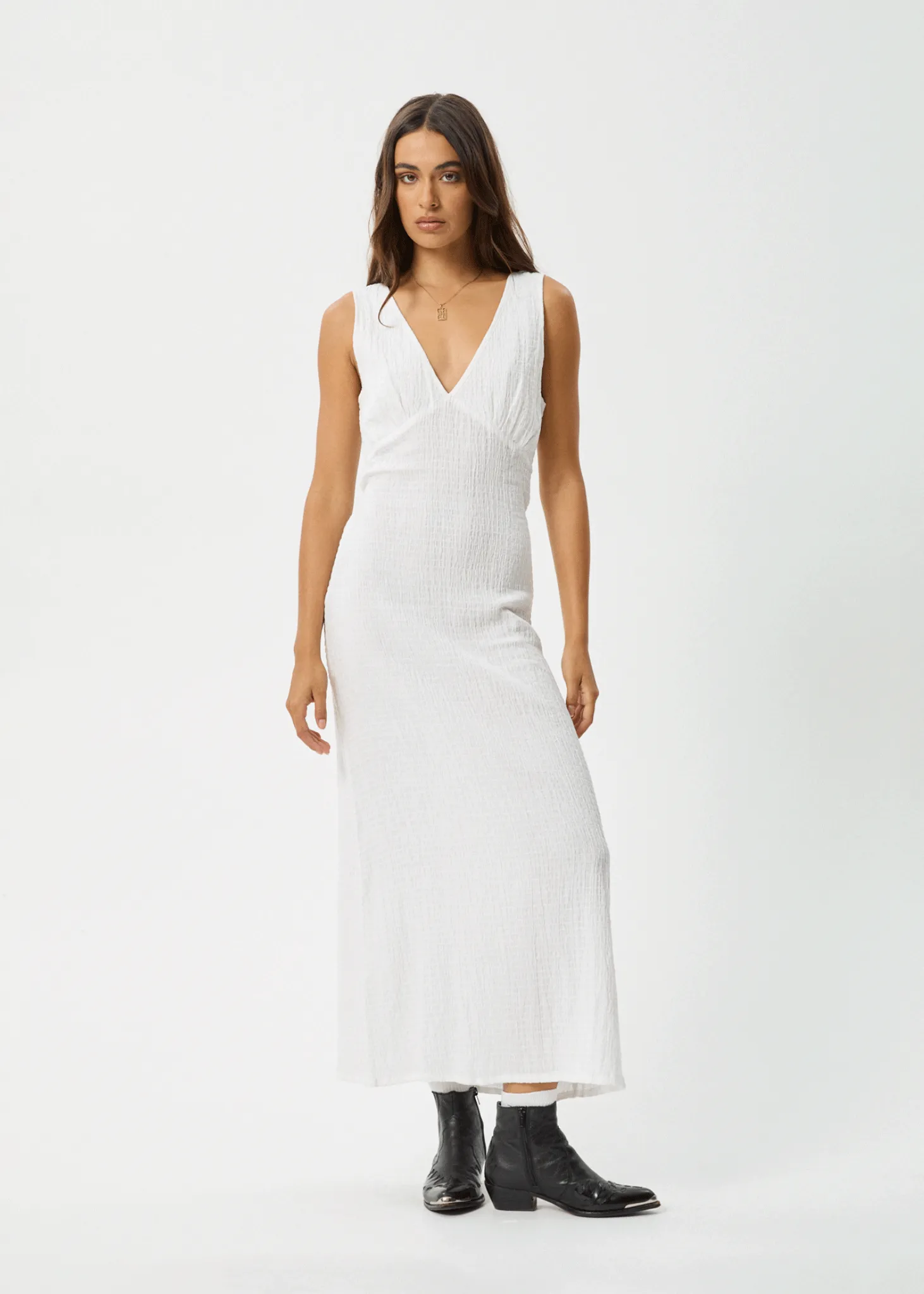 AFENDS Womens Focus - Seersucker Maxi Dress - White sold by Afends