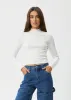 AFENDS Womens Iconic - Long Sleeve Rib Top - White sold by Afends