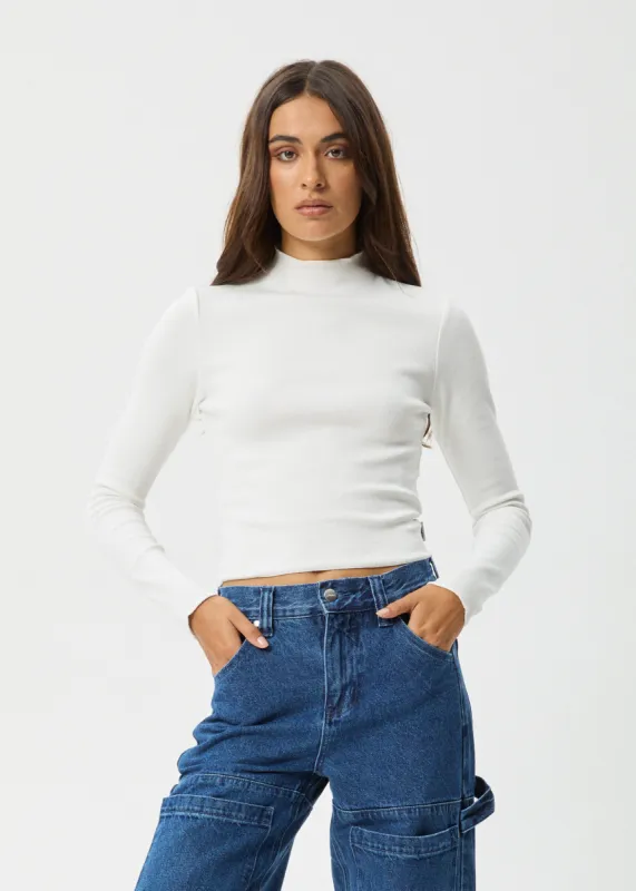 AFENDS Womens Iconic - Long Sleeve Rib Top - White sold by Afends