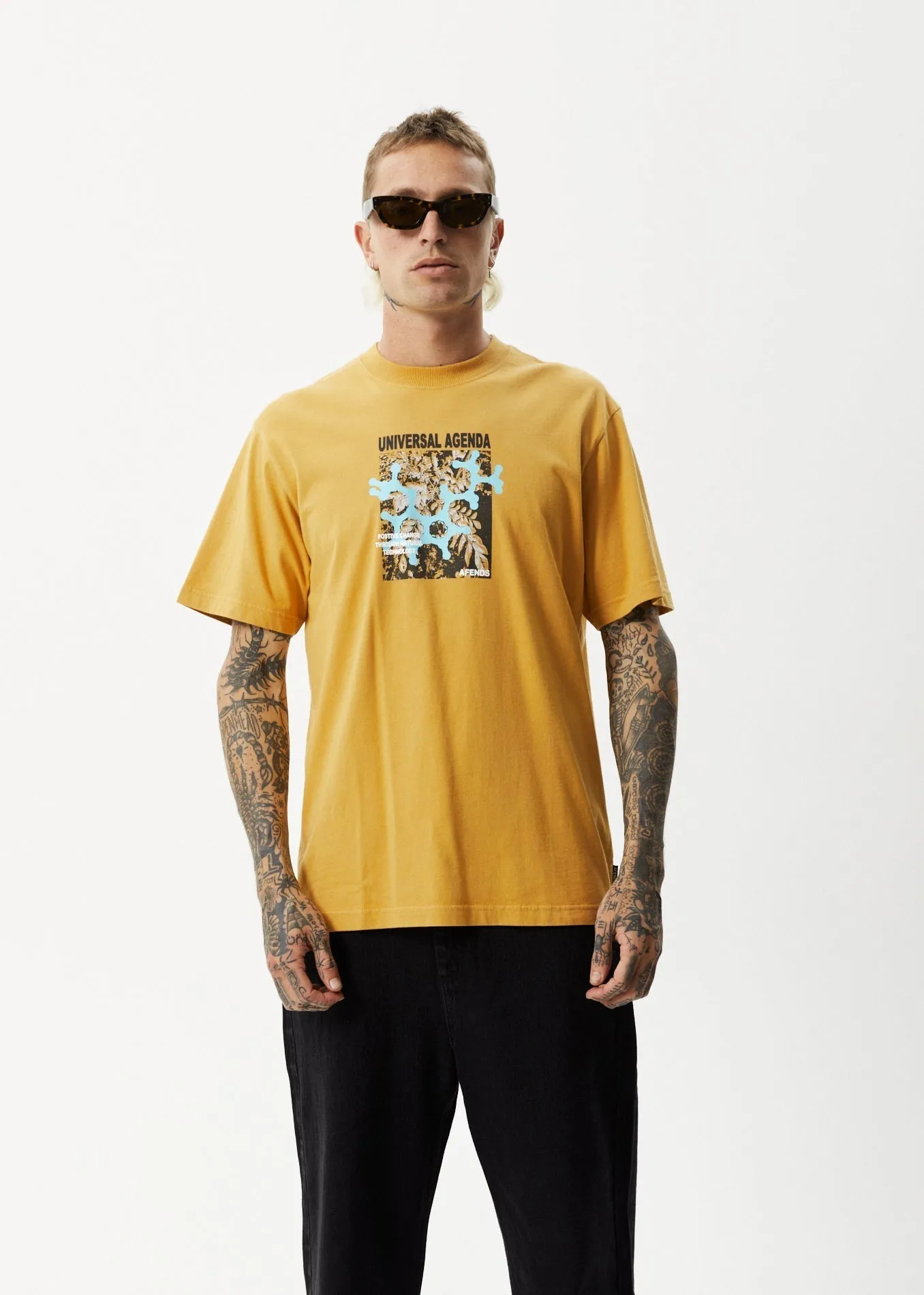 AFENDS Mens Universal - Retro Graphic T-Shirt - Mustard sold by Afends