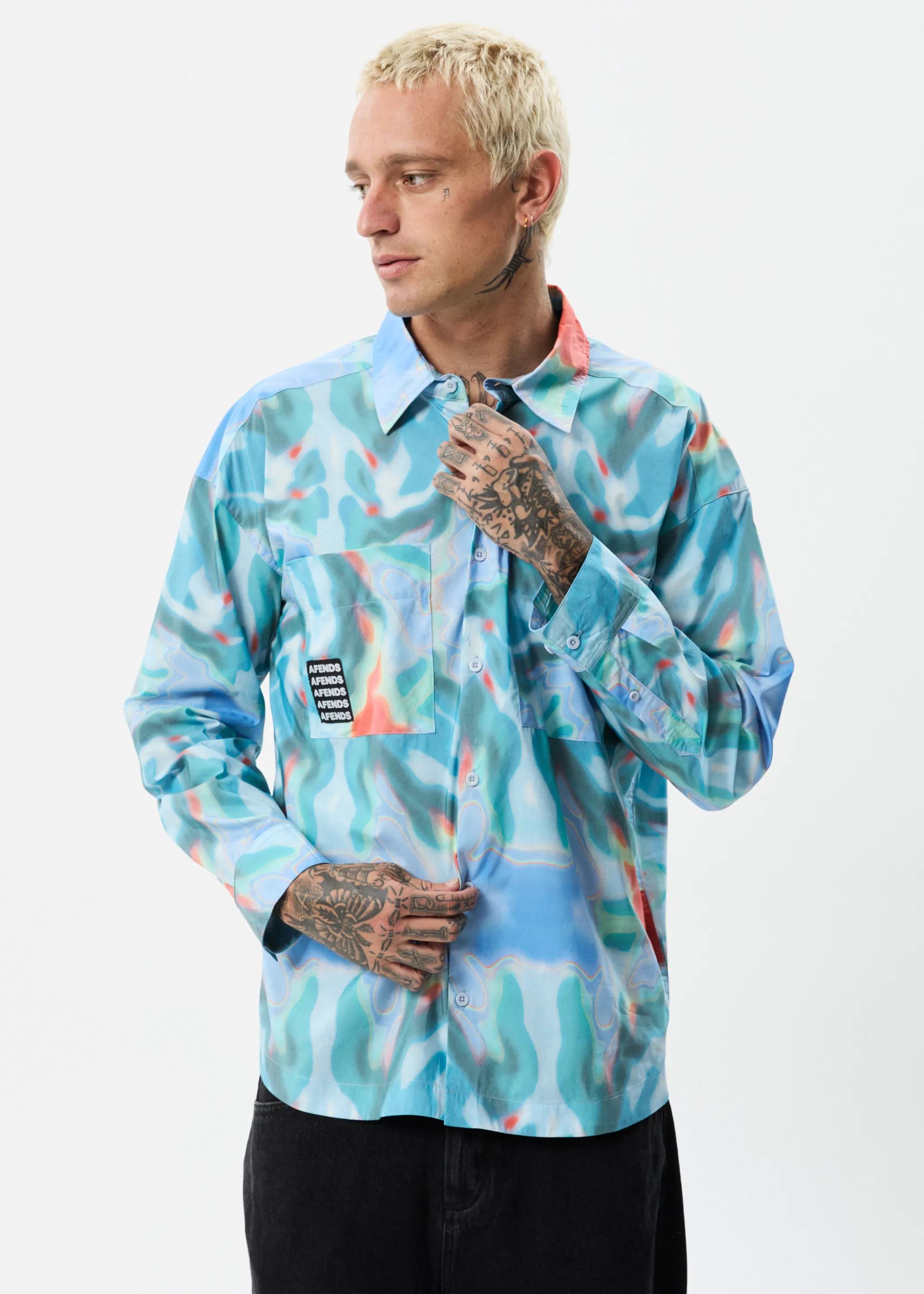 AFENDS Mens Thermal - Oversized Long Sleeve Shirt - Multi sold by Afends