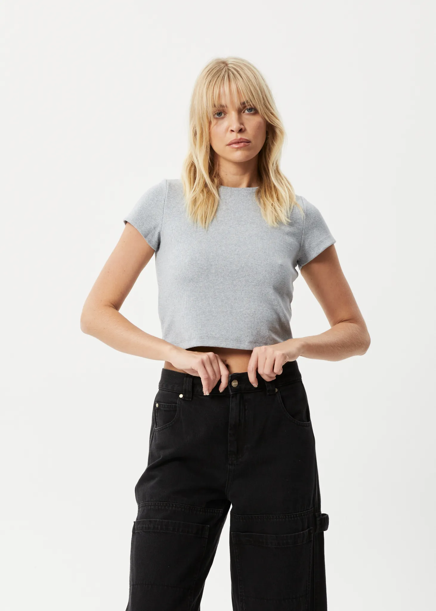AFENDS Womens Faith - Ribbed Tee - Shadow Grey Marle sold by Afends