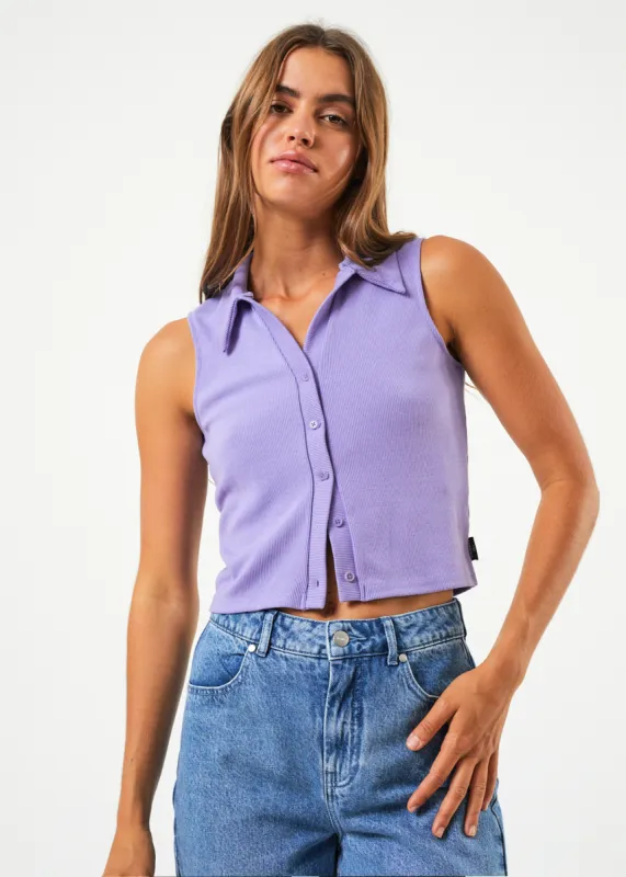 AFENDS Womens Eliza - Ribbed Sleeveless Shirt - Plum sold by Afends