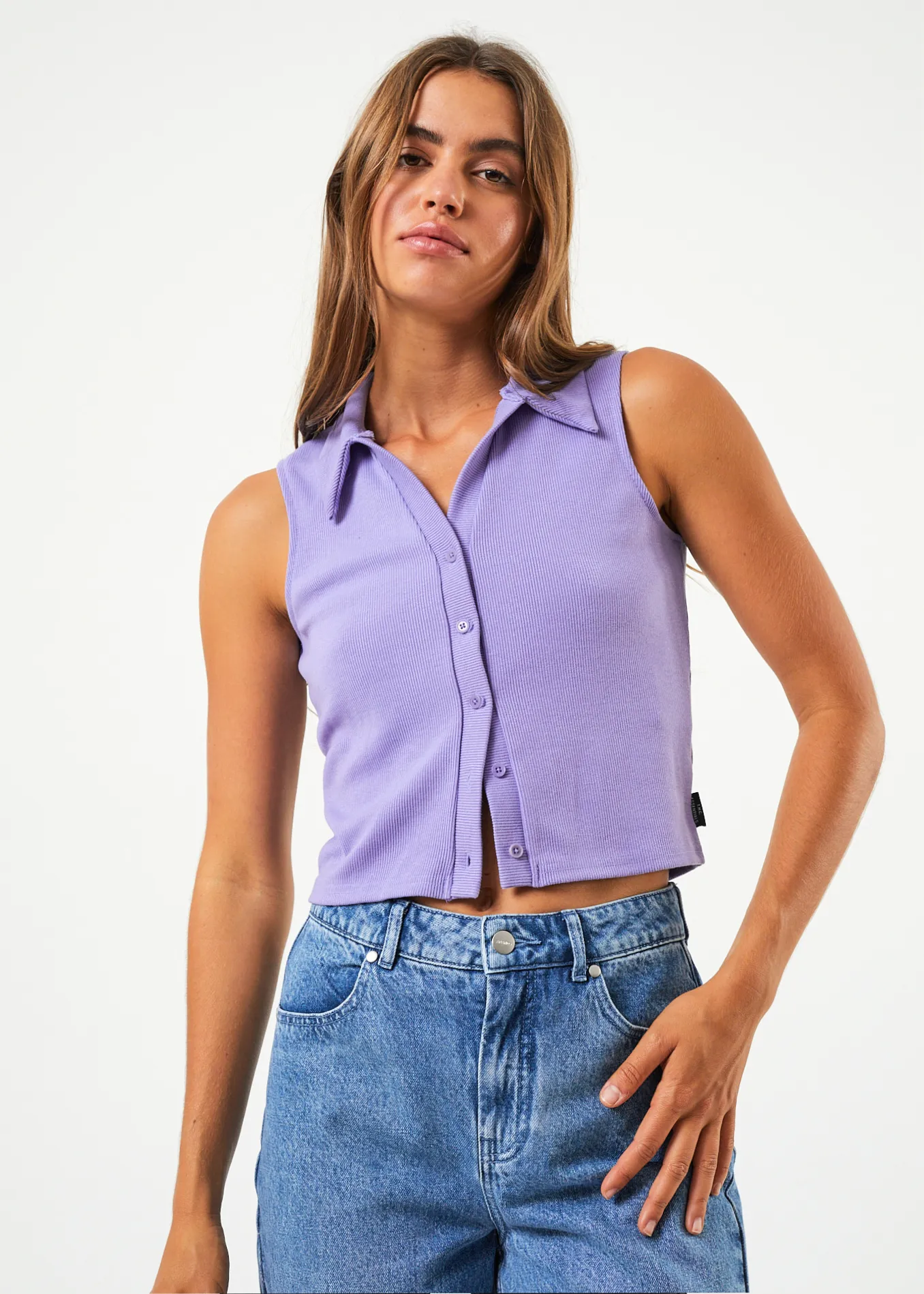 AFENDS Womens Eliza - Ribbed Sleeveless Shirt - Plum sold by Afends