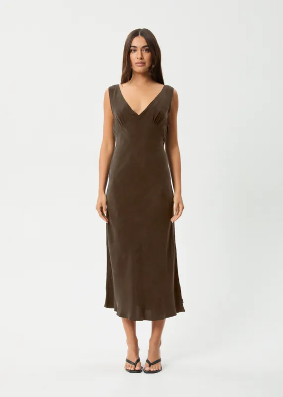 AFENDS Womens Gia - Cupro Maxi Dress - Coffee sold by Afends