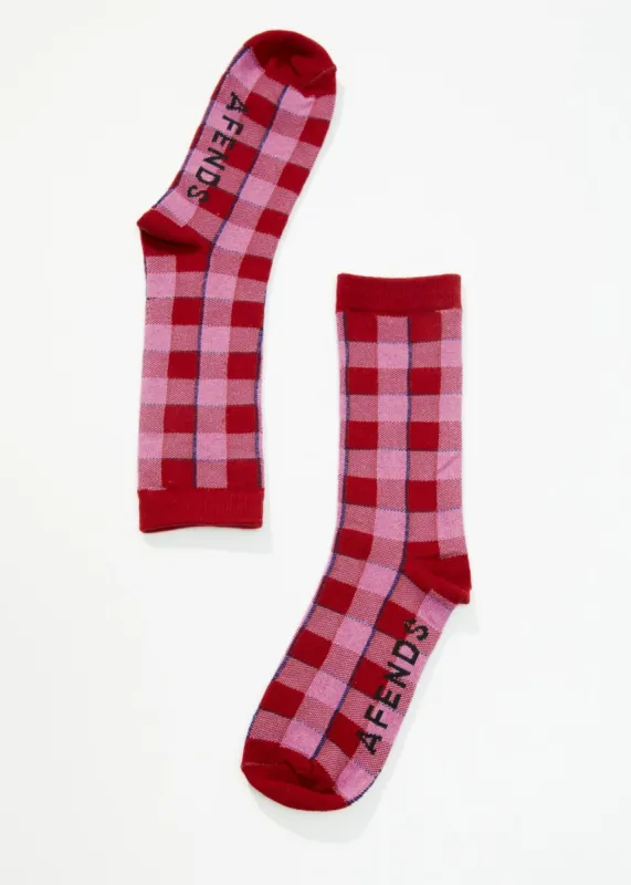 AFENDS Unisex Sunset - Crew Socks - Deep Red sold by Afends