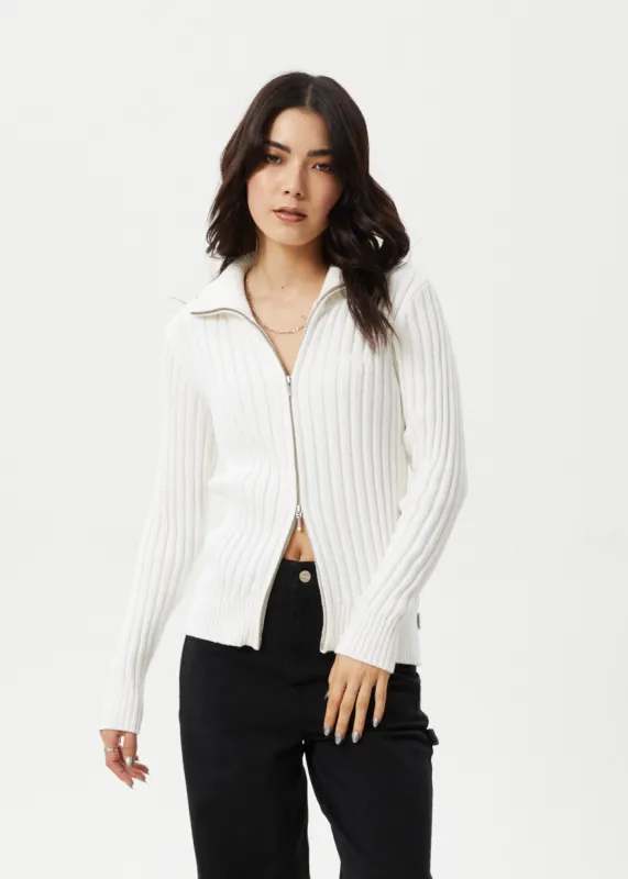 AFENDS Womens Vision - Knit Zip Through Cardigan - White sold by Afends