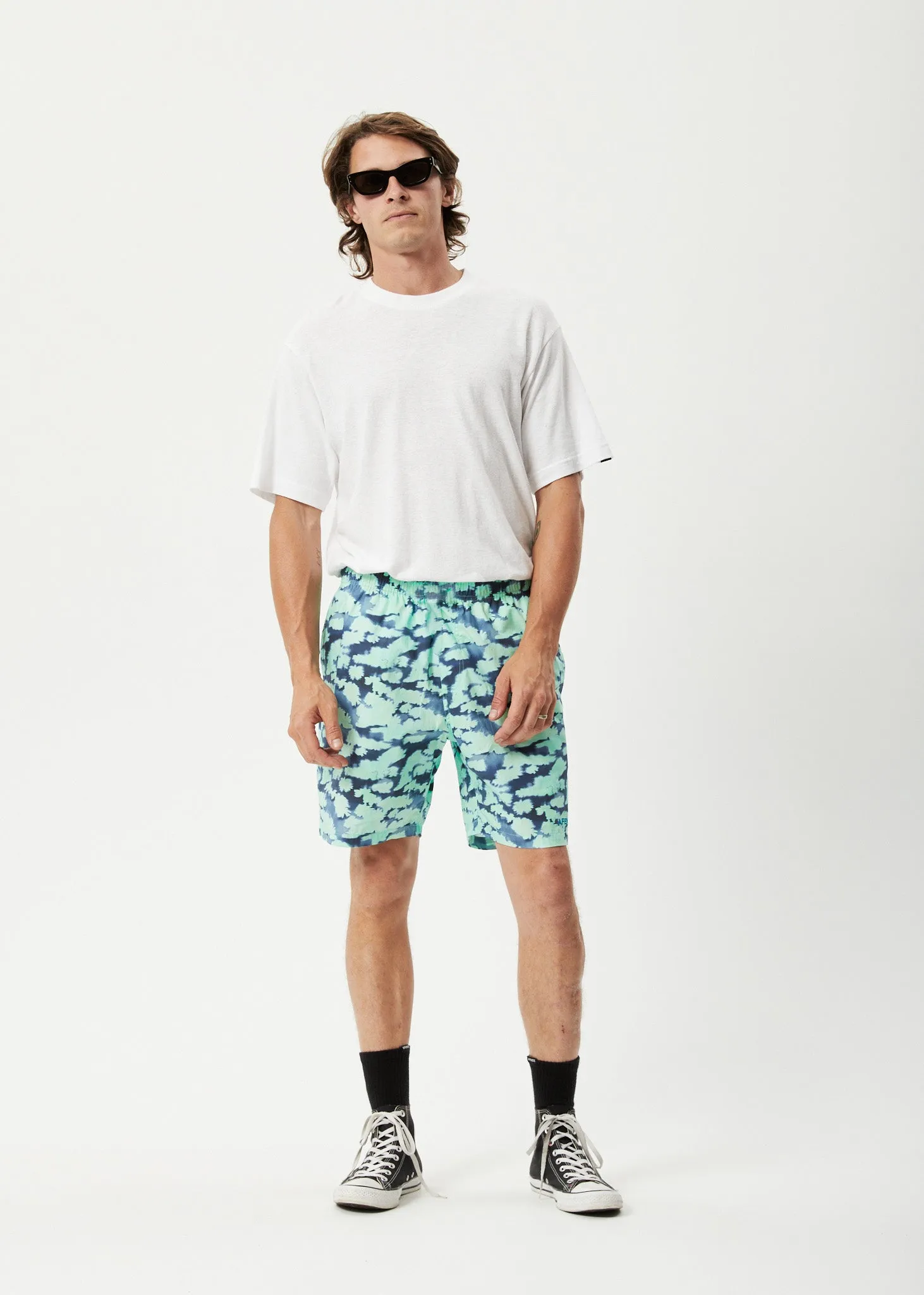 AFENDS Mens Baywatch Liquid - Elastic Waist Short - Jade Floral sold by Afends