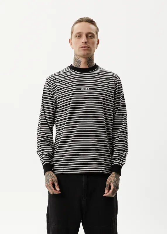 AFENDS Mens Ender - Striped Long Sleeve T-Shirt - White sold by Afends