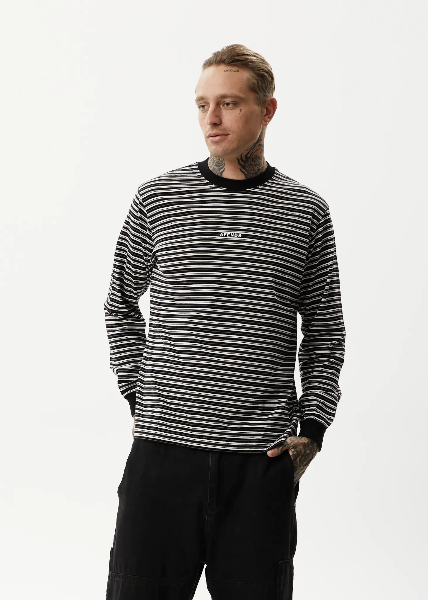 AFENDS Mens Ender - Striped Long Sleeve T-Shirt - White sold by Afends product image thumbnail 3