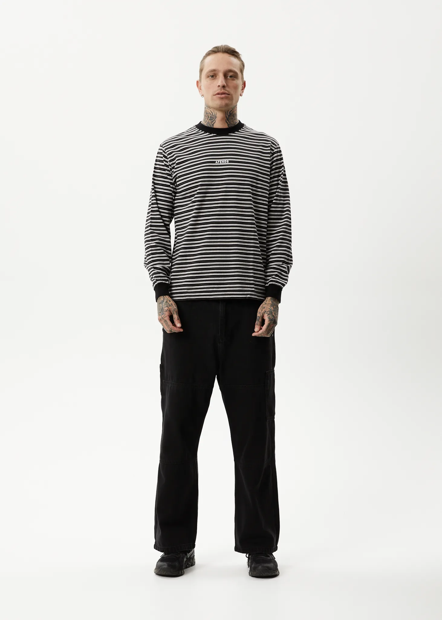 AFENDS Mens Ender - Striped Long Sleeve T-Shirt - White sold by Afends product image thumbnail 2