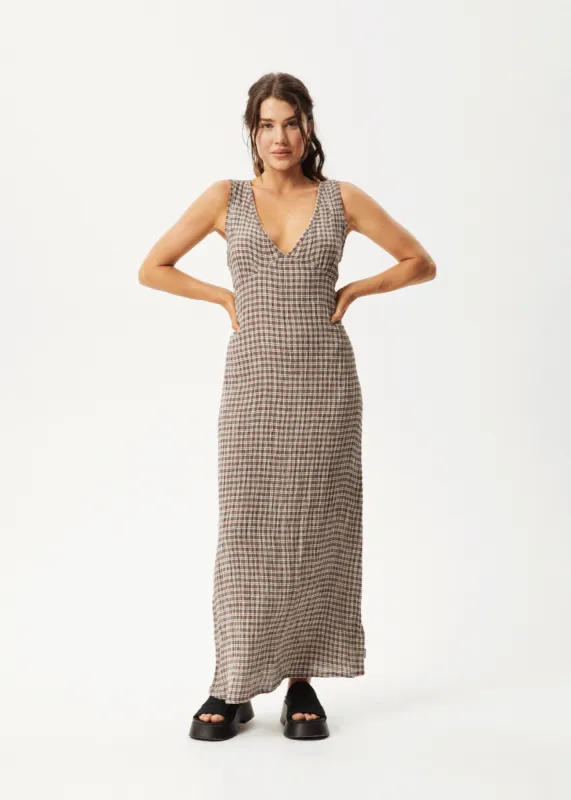 AFENDS Womens Base - Seersucker Maxi Dress - Coffee Check sold by Afends