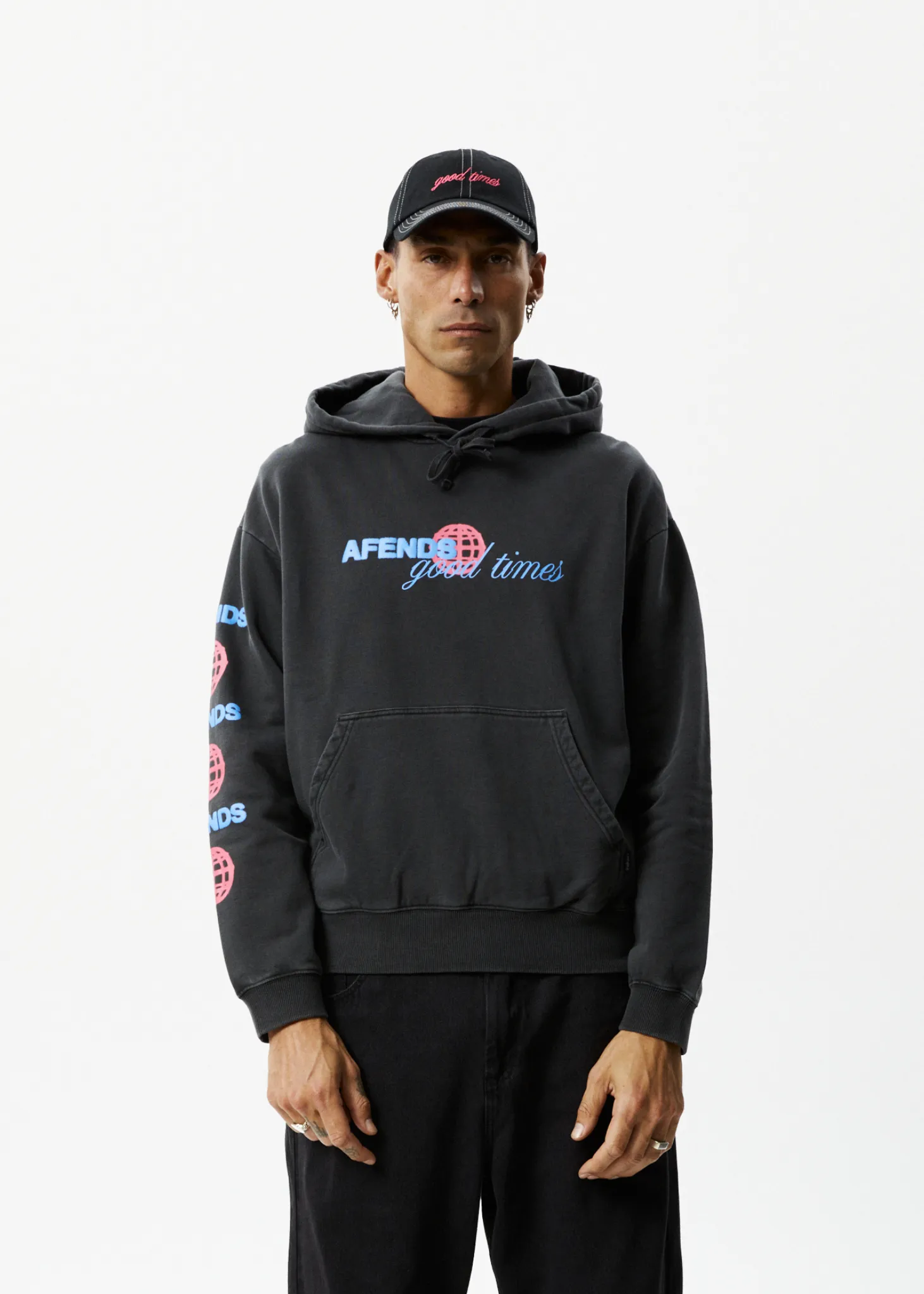 AFENDS Mens Good Times - Logo Hoodie - Stone Black sold by Afends product image thumbnail 2