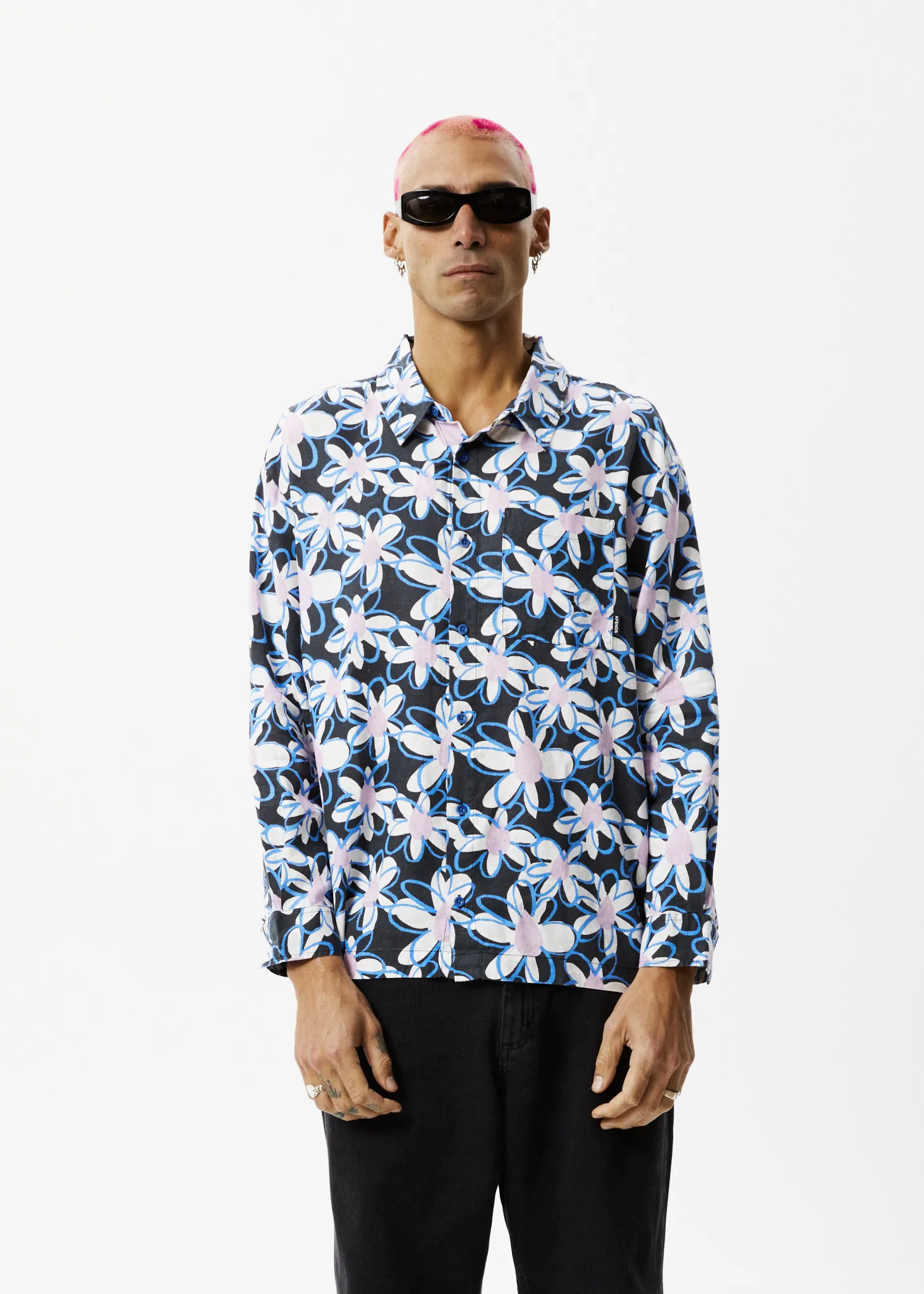 AFENDS Mens Waterfall - Long Sleeve Shirt - Stone Black sold by Afends