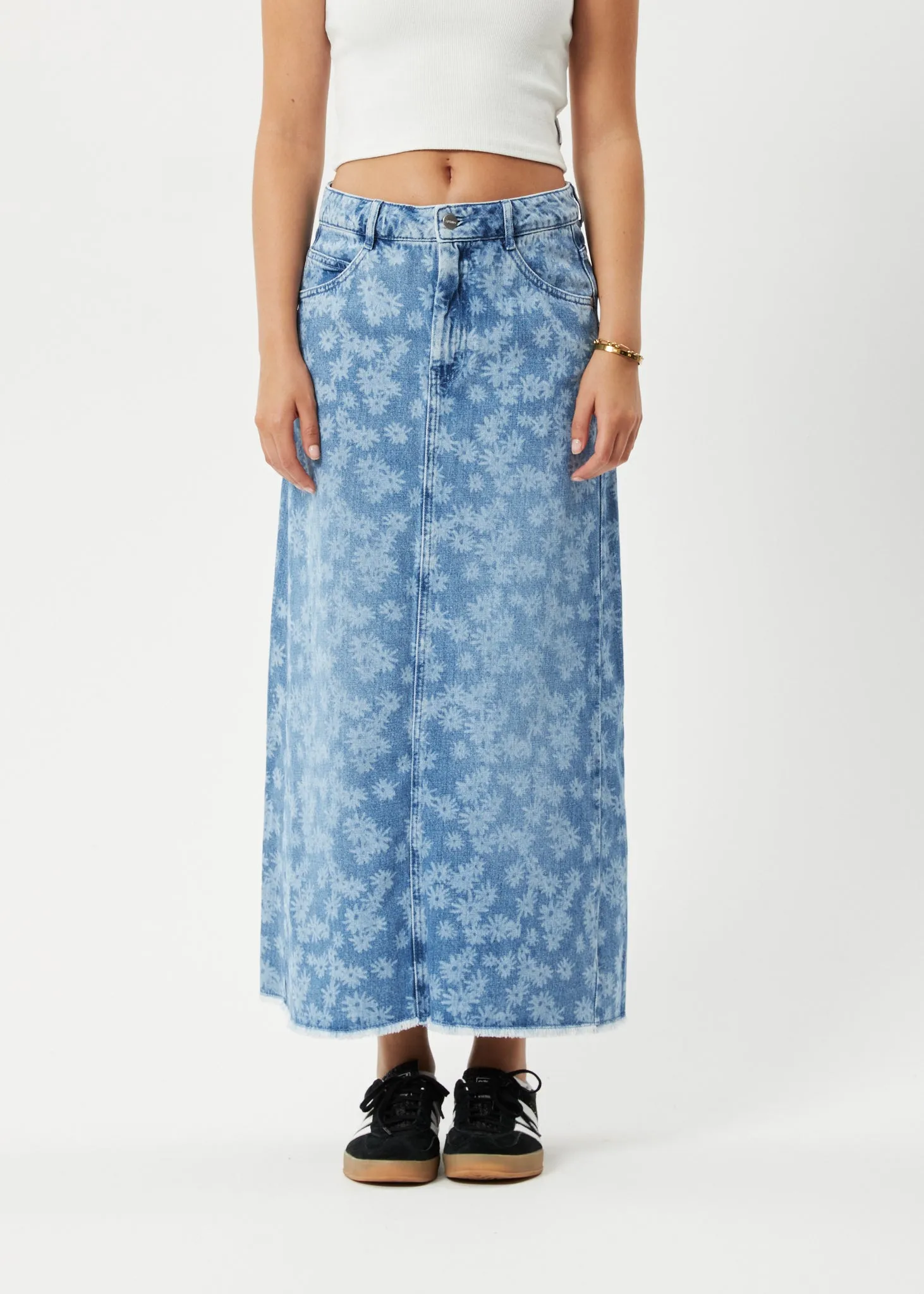 AFENDS Womens Fink Chichi - Denim Midi Skirt - Worn Blue Daisy sold by Afends product image thumbnail 2