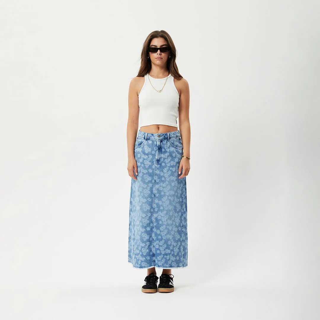 AFENDS Womens Fink Chichi - Denim Midi Skirt - Worn Blue Daisy sold by Afends product image thumbnail 5
