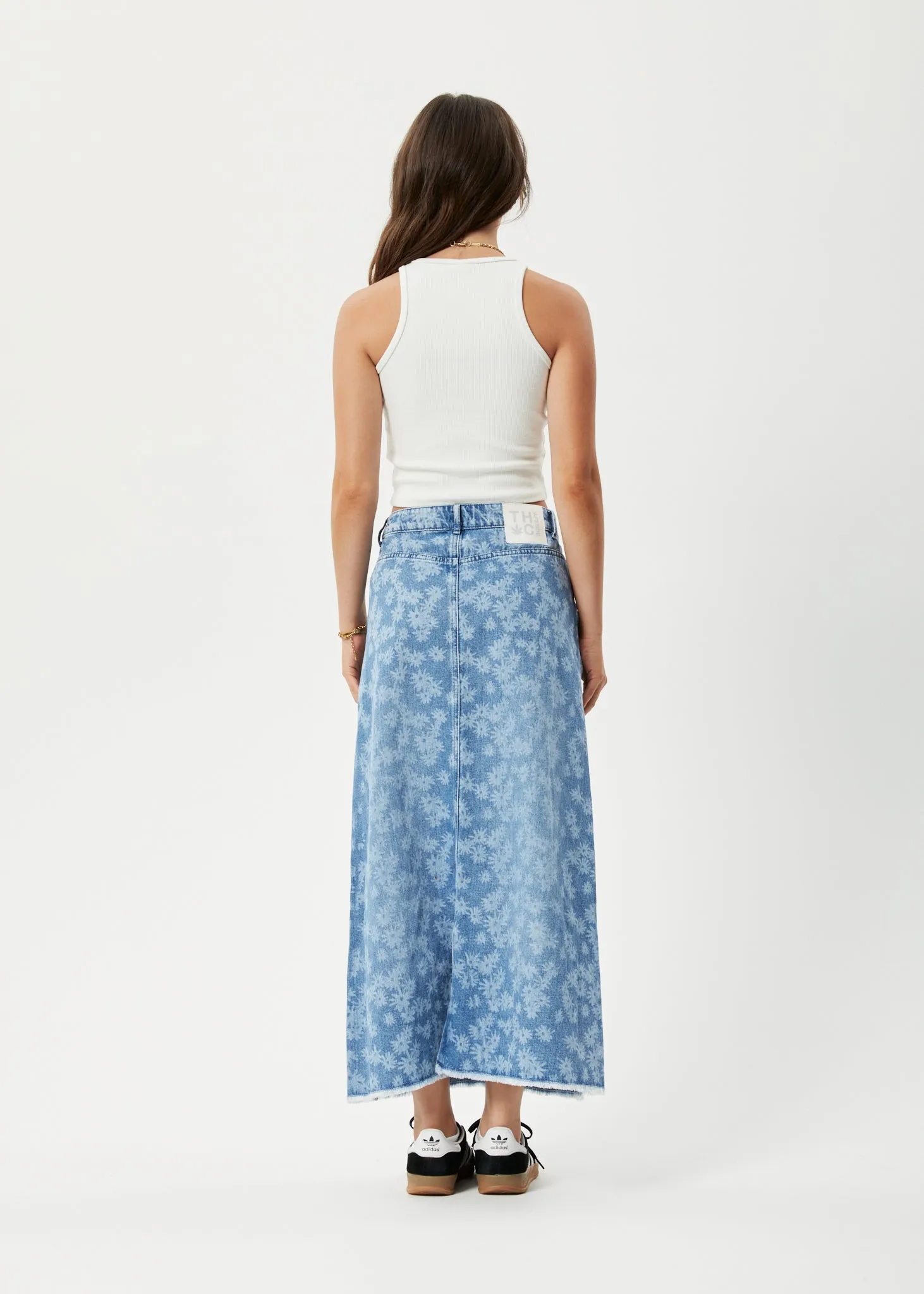AFENDS Womens Fink Chichi - Denim Midi Skirt - Worn Blue Daisy sold by Afends product image thumbnail 4
