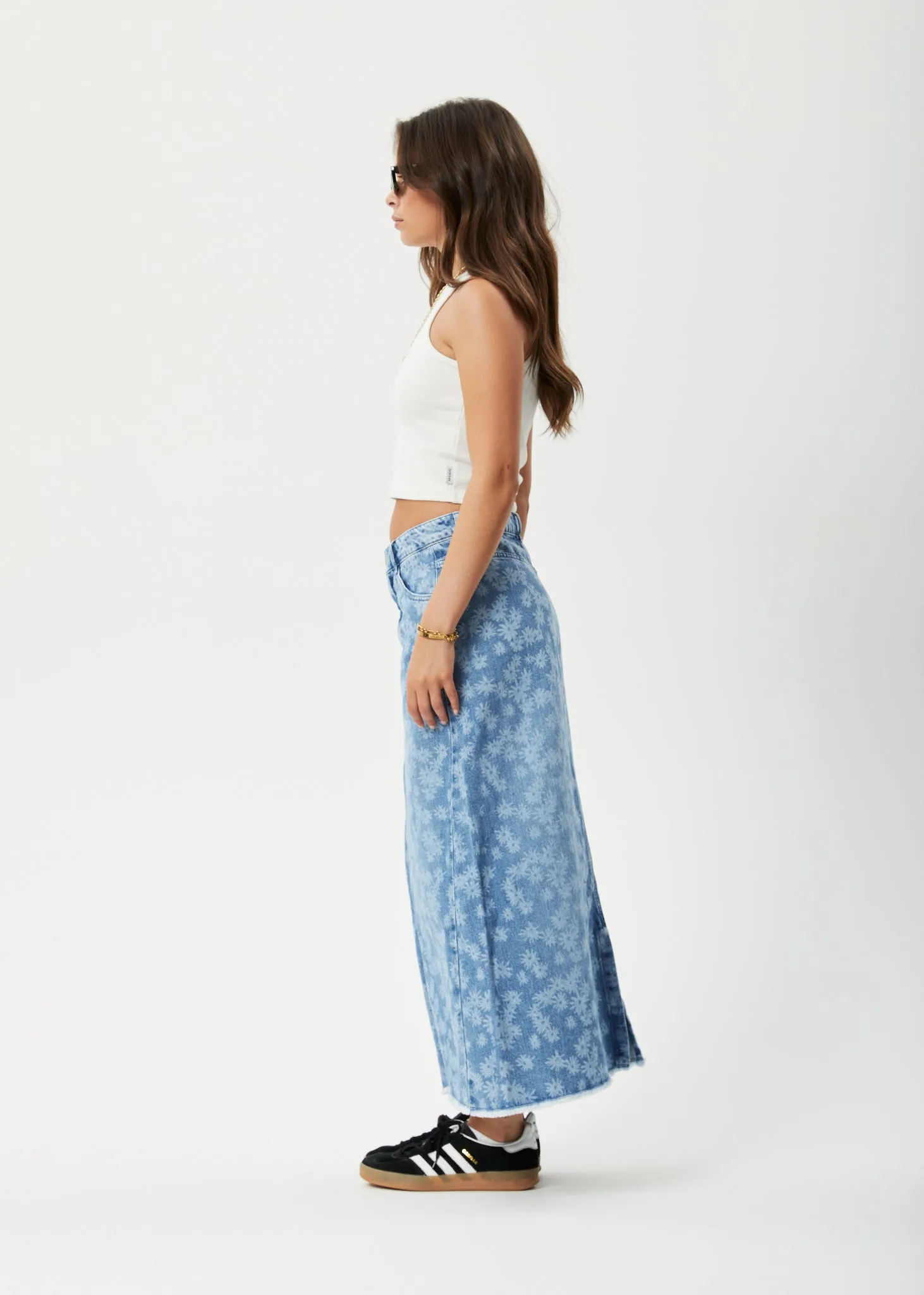 AFENDS Womens Fink Chichi - Denim Midi Skirt - Worn Blue Daisy sold by Afends product image thumbnail 3