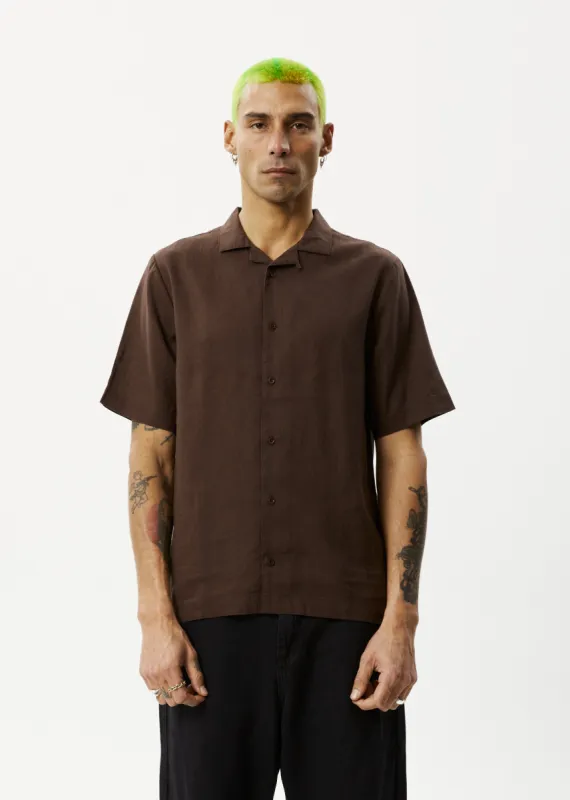 AFENDS Mens Daily - Cuban Short Sleeve Shirt - Coffee made by Afends