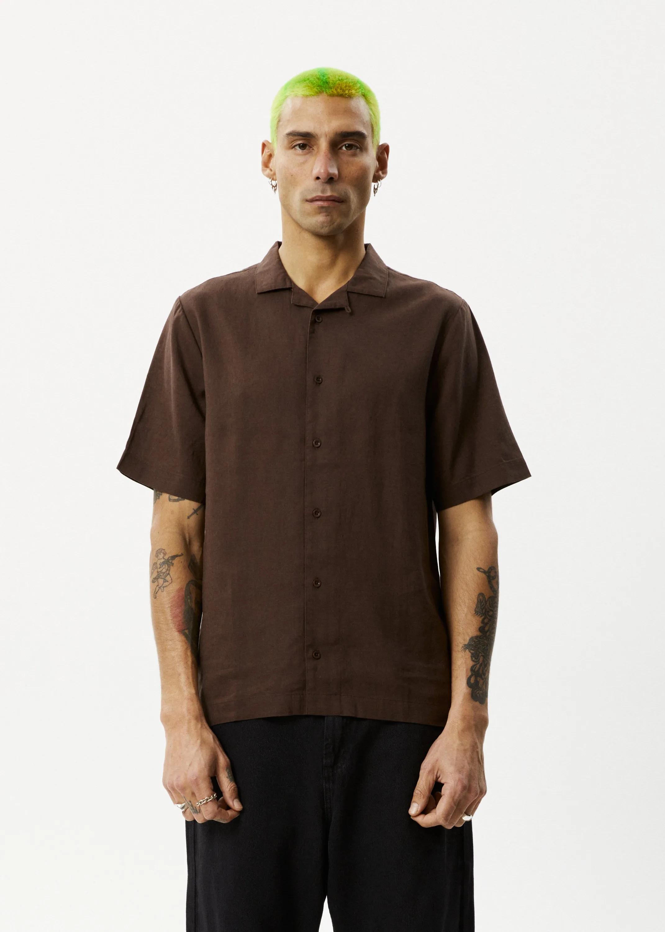 AFENDS Mens Daily - Cuban Short Sleeve Shirt - Coffee sold by Afends