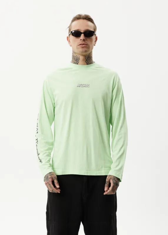 AFENDS Mens Natural Technology - Long Sleeve Graphic T-Shirt - Lime Green sold by Afends