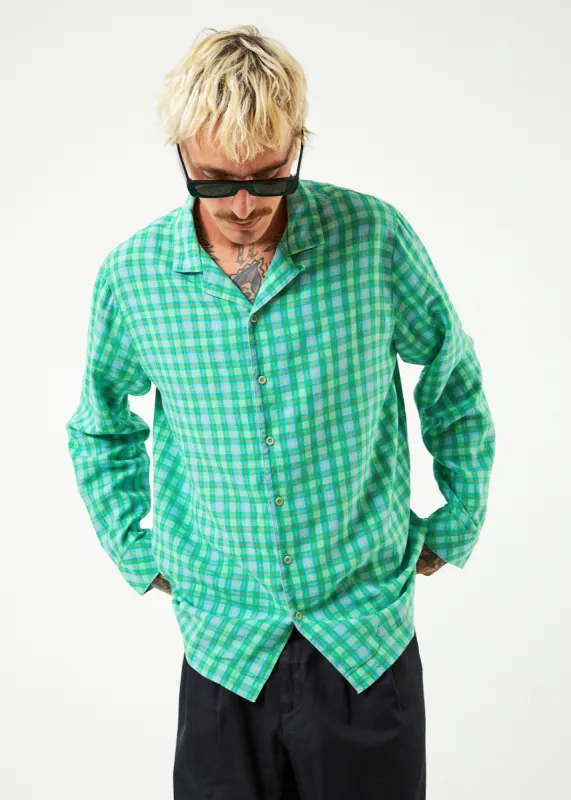 AFENDS Mens Meadows - Check Long Sleeve Shirt - Forest Check made by Afends