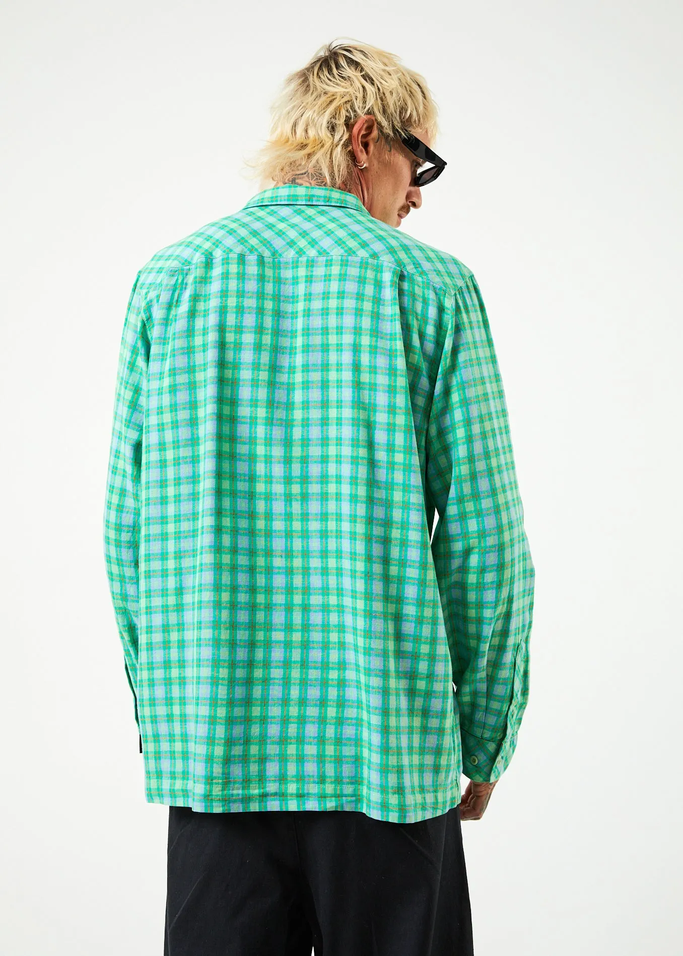 AFENDS Mens Meadows - Check Long Sleeve Shirt - Forest Check sold by Afends product image thumbnail 5