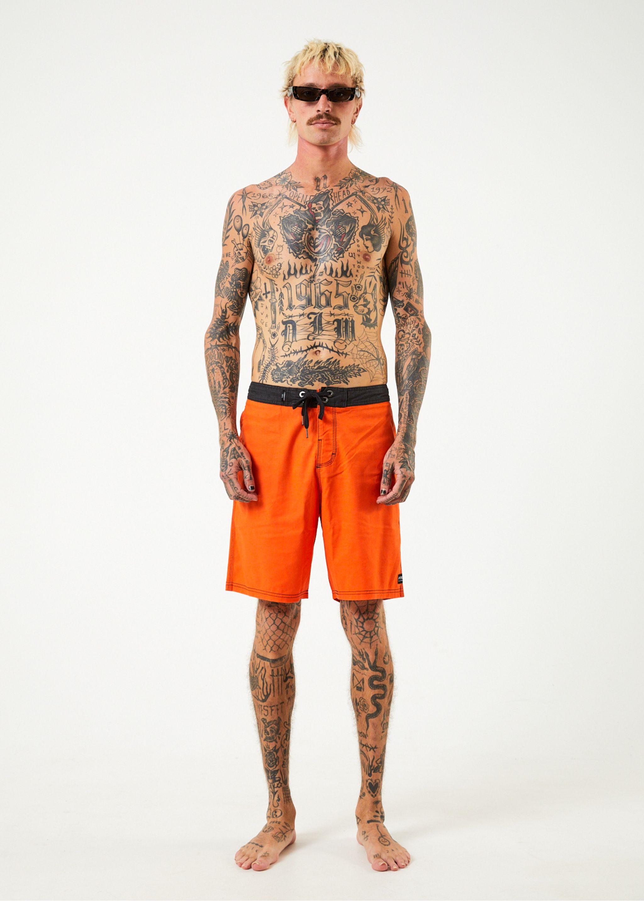 Afends Surf Related - Hemp Fixed Waist Boardshorts - Orange sold by Afends