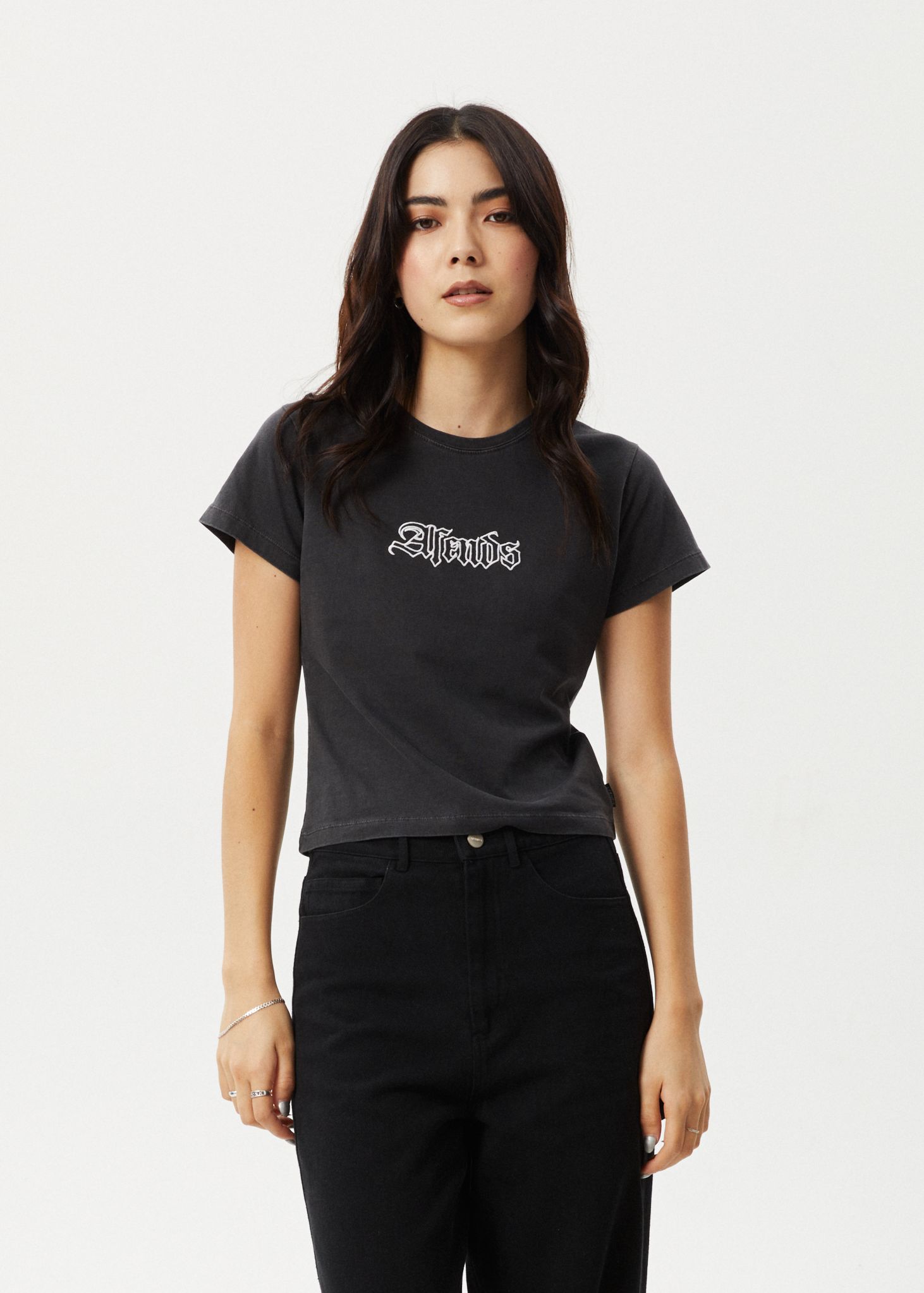 AFENDS Womens Burnt - Baby Tee - Stone Black sold by Afends