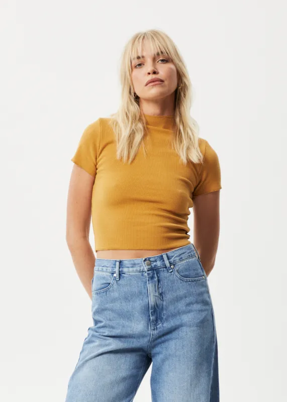 AFENDS Womens Iconic - Ribbed T-Shirt - Mustard sold by Afends