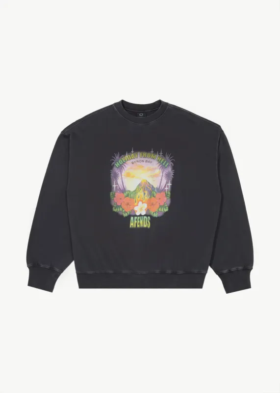 AFENDS Mens Holiday - Crew Neck Jumper - Stone Black sold by Afends