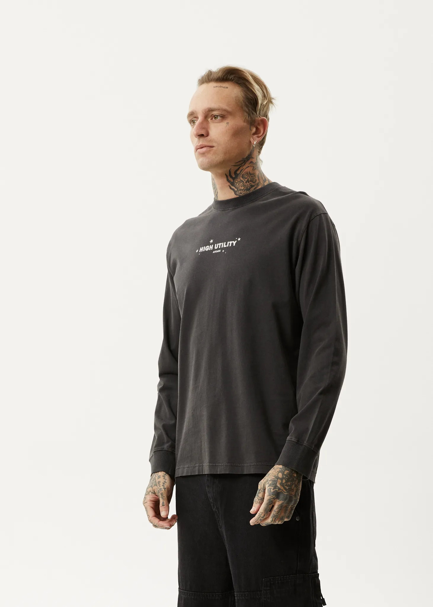 AFENDS Mens High Utility - Long Sleeve Tee - Stone Black sold by Afends product image thumbnail 3