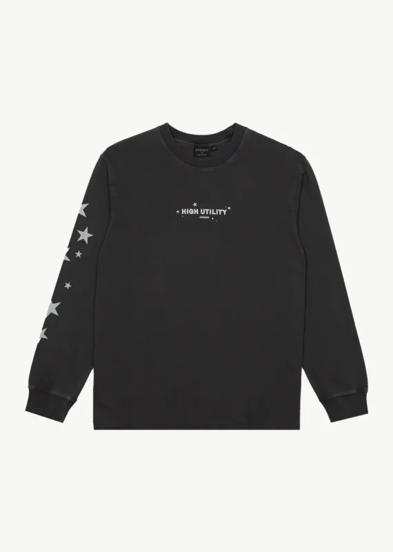 AFENDS Mens High Utility - Long Sleeve Tee - Stone Black sold by Afends