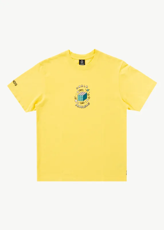 AFENDS Mens World Problems - Retro Graphic T-Shirt - Butter sold by Afends