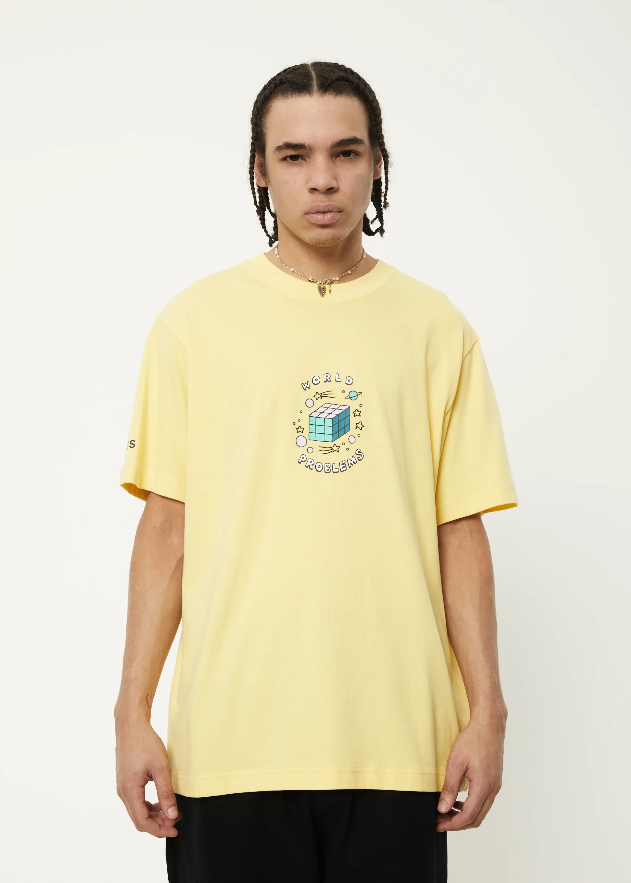 AFENDS Mens World Problems - Retro Graphic T-Shirt - Butter sold by Afends product image thumbnail 2