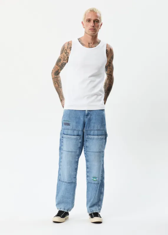 AFENDS Unisex House Of Darwin Moss - Unisex Denim Carpenter Jeans - Worn Blue sold by Afends