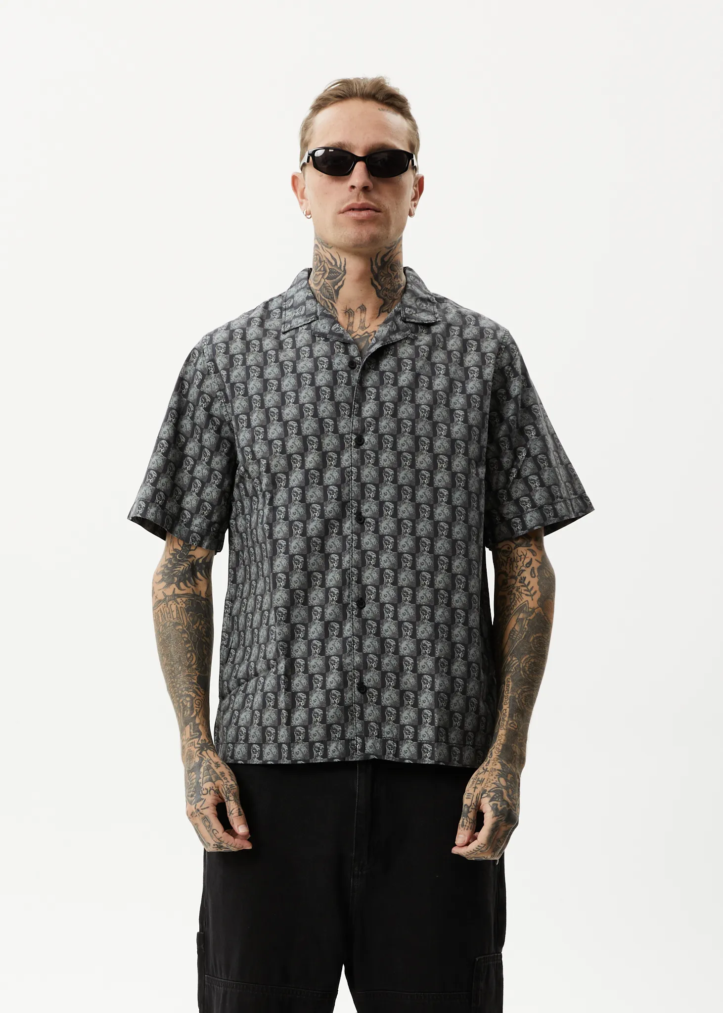 AFENDS Mens Worldstar - Cuban Short Sleeve Shirt - Black sold by Afends
