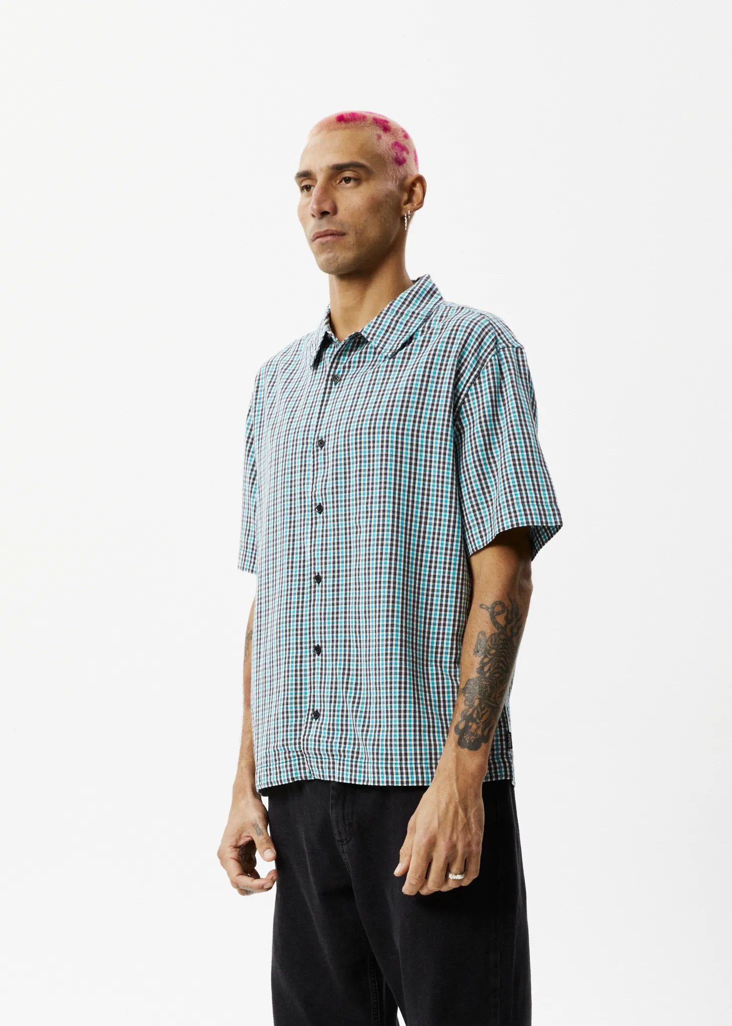 AFENDS Mens Checkers - Check Short Sleeve Shirt - Black sold by Afends product image thumbnail 4