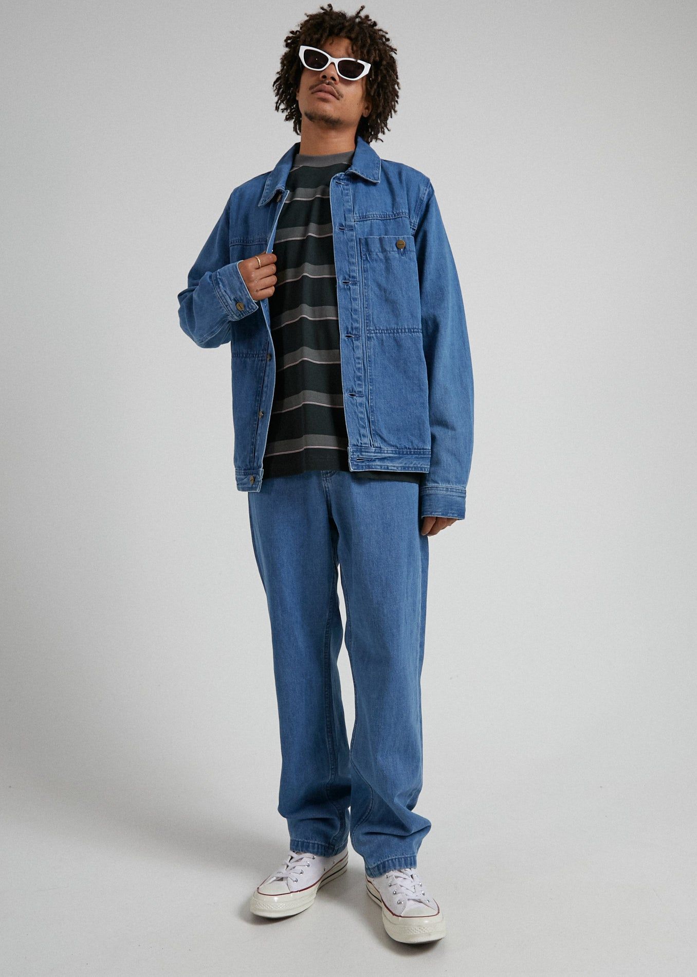 Afends Unisex Overtime - Unisex Hemp Denim Jacket - Classic Blue