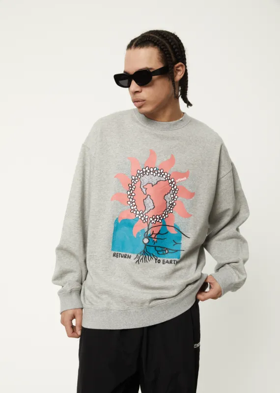 AFENDS Mens Return To Earth - Crew Neck Jumper - Shadow Grey Marle sold by Afends