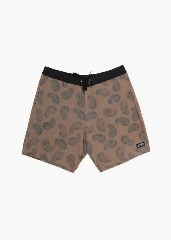 AFENDS Mens Tradition - Paisley Fixed Waist Boardshorts - Toffee sold by Afends