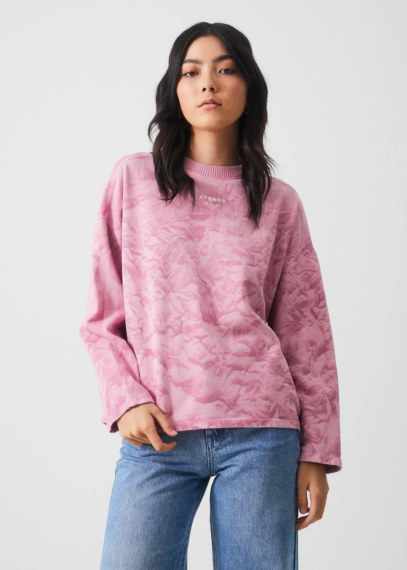 AFENDS Womens Evolve - Hemp Oversized Crew Neck - Smokey Lilac sold by Afends