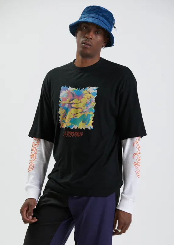 Afends Mens Reborn - Unisex Hemp Oversized Graphic T-Shirt - Black sold by Afends