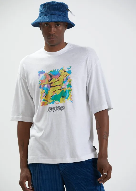 Afends Mens Reborn - Unisex Hemp Oversized Graphic T-Shirt - White sold by Afends