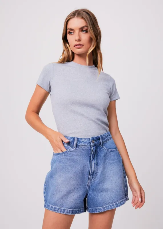 Afends Womens Replay - Hemp Ribbed T-Shirt - Grey Marle sold by Afends