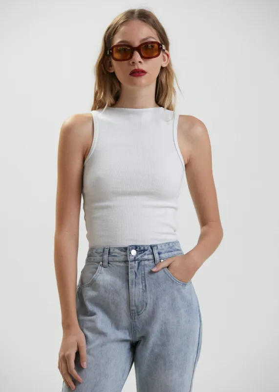 Afends Womens Unknown - Hemp Ribbed High Neck Tank - Off White sold by Afends