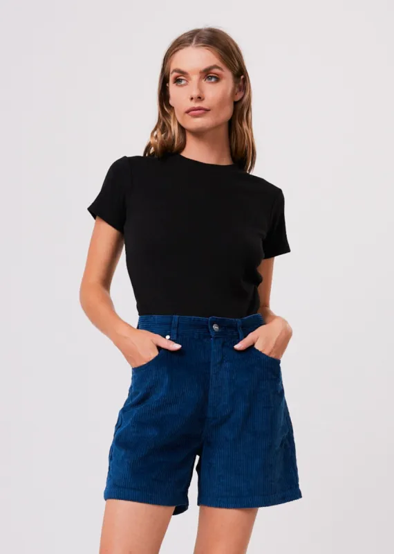 Afends Womens Anderson Shelby - Hemp Corduroy High Waisted Shorts - Cobalt made by Afends