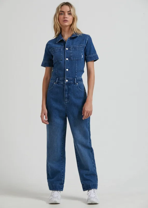 Afends Womens Zuri - Hemp Denim Jumpsuit - Authentic Blue sold by Afends