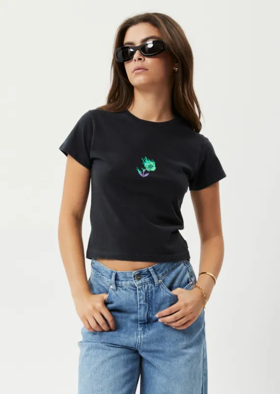 Afends Womens Create Not Destroy - Recycled Baby T-Shirt - Washed Black sold by Afends