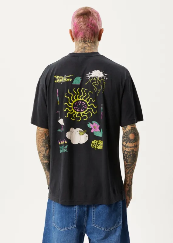 Afends Unisex Seasons - Unisex Hemp Boxy Graphic T-Shirt - Washed Black sold by Afends